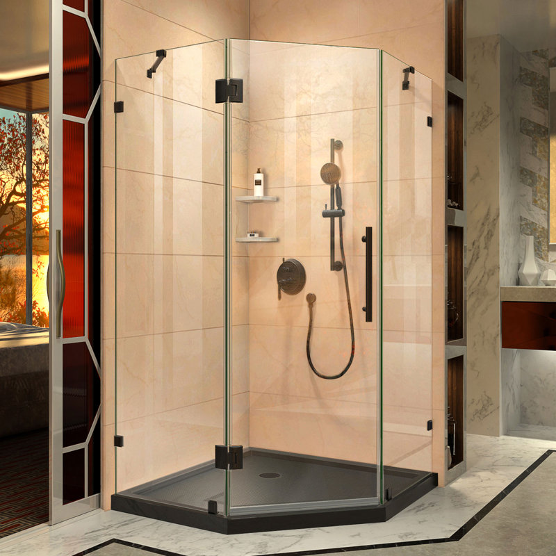 Cabine de douche à charnière néo-angle 40 "x 74,75" avec base incluse DreamLine Prism Lux, Noir mat / noir