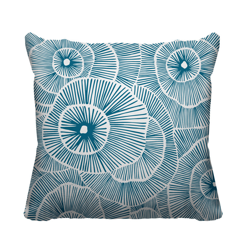 Coussin intérieur / extérieur Abstract Floral Burst, L 19 po x H 19 po, Turquoise