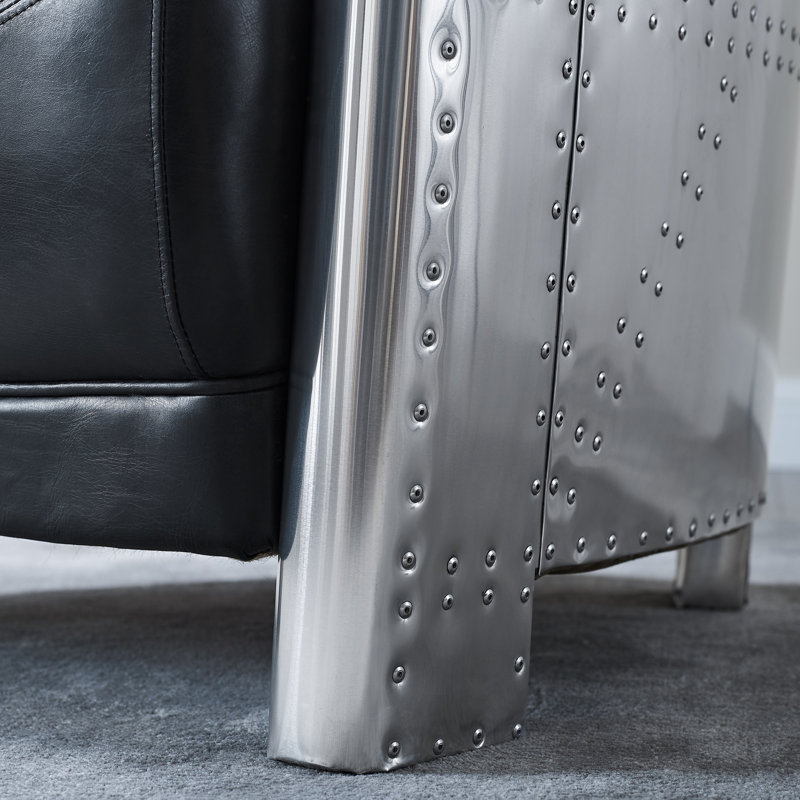 Tufted Genuine Top Grain Leather Armchair, Black