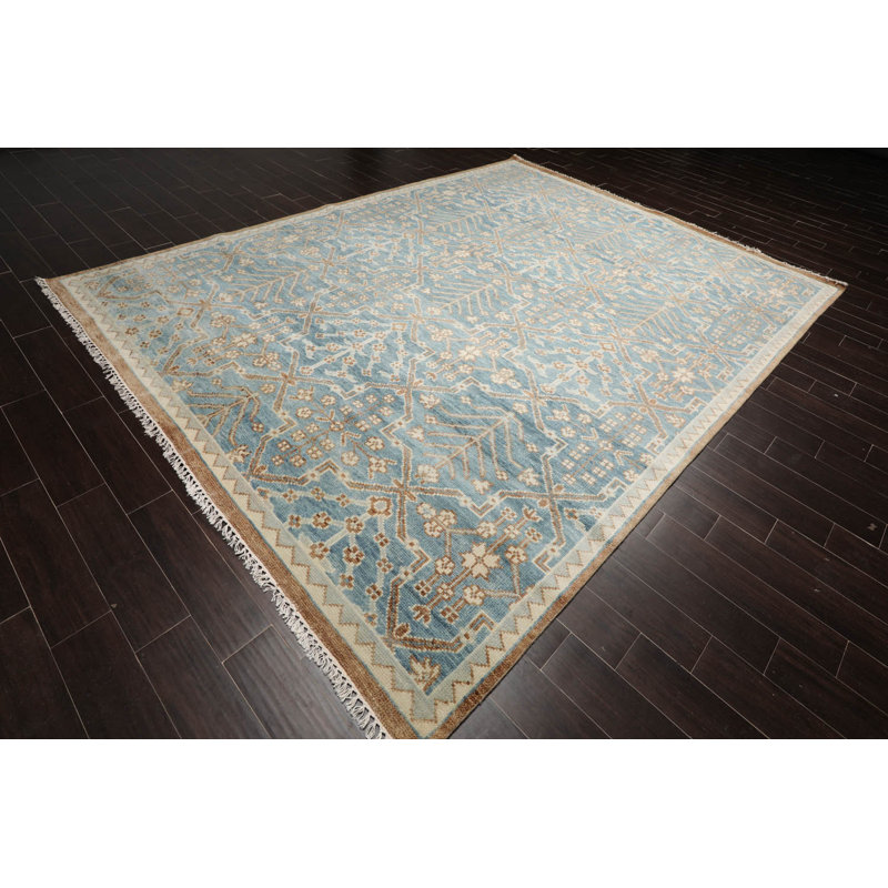Wool Oushak Area Rug in Aqua/Beige/Gray, Rectangle 8' x 10'