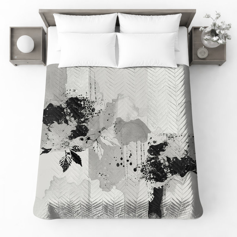 Couvre-lit matelassé à motif floral abstrait toutes tailles, Très grand lit