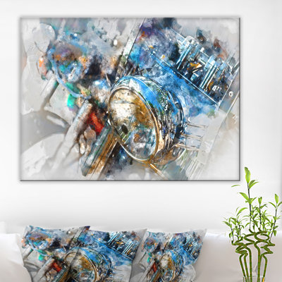 « motocyclette phare aquarelle », impression sur toile tendue