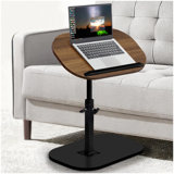 C Shaped End Table Adjustable Height, 360°Swivel & Flip Top TV Tray For Couch Sofa Bed Chair, Small Side Table For Small Spaces Living Room Bedroom, Walnut