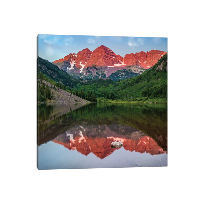Mirrored Maroon Bells 1 Piece Wrapped Canvas Wall Art, 30.48 cm H x 30.48 cm W