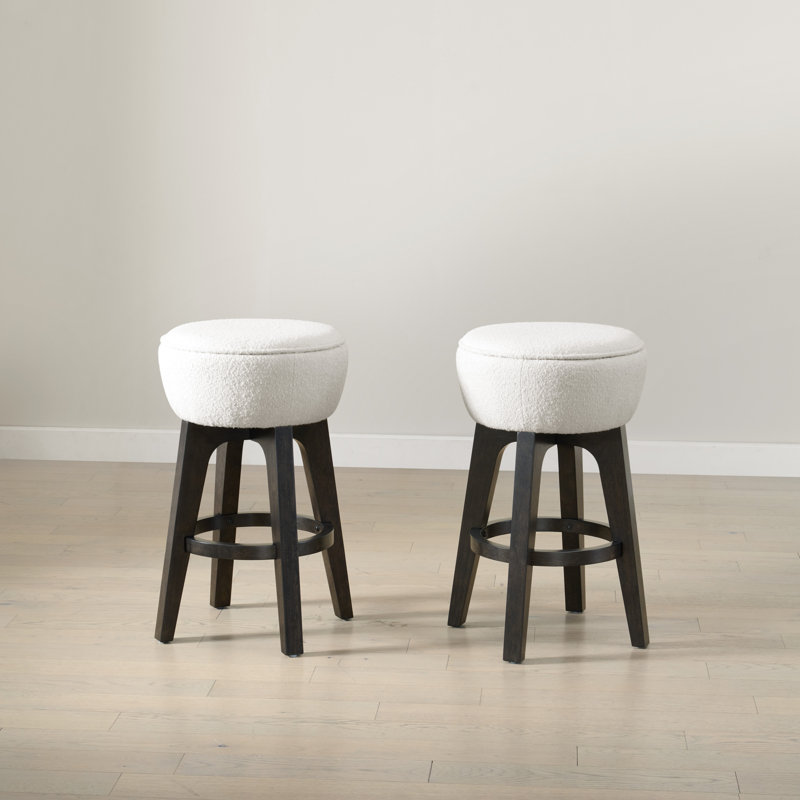 Tabourets de bar rembourrés sans dossier de couleur crème et brun, ensemble de 2