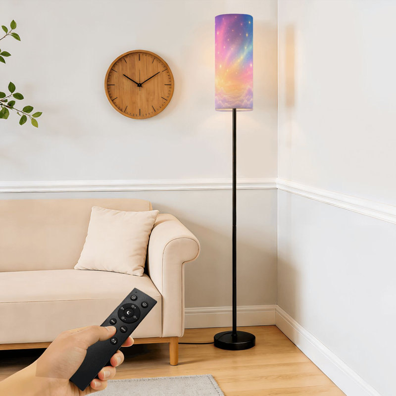 Lampe sur pied ciel nuageux fantaisie galaxie pastel arc-en-ciel mignon fluffy magique rose lampe sur pied à intensité variable avec télécommande interrupteur au pied ampoule abat-jour grand mât pour salon chambre bureau