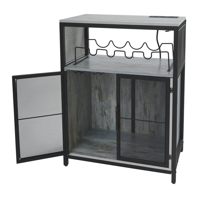 Freestanding Wine Cabinet With RGB Light And Outlet, Brown