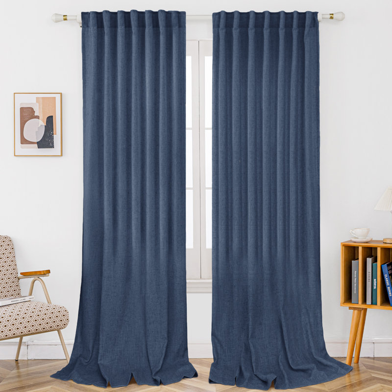 Paire de rideaux semi-transparents en lin mélangé Toyoko, L 52 po x L 108 po, Marine