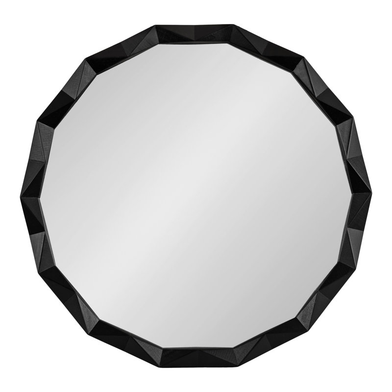 Pieced Wood Round Bathroom Mirror, Black