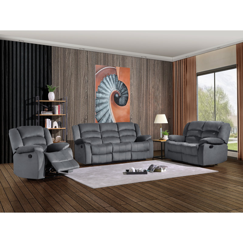 Ensemble de salon inclinable 3 pièces Aum, Gris