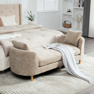 Banc de bout en chenille 77,17 pouces avec accoudoirs et 2 traversins pour salon, chambre à coucher, appartement et chambre