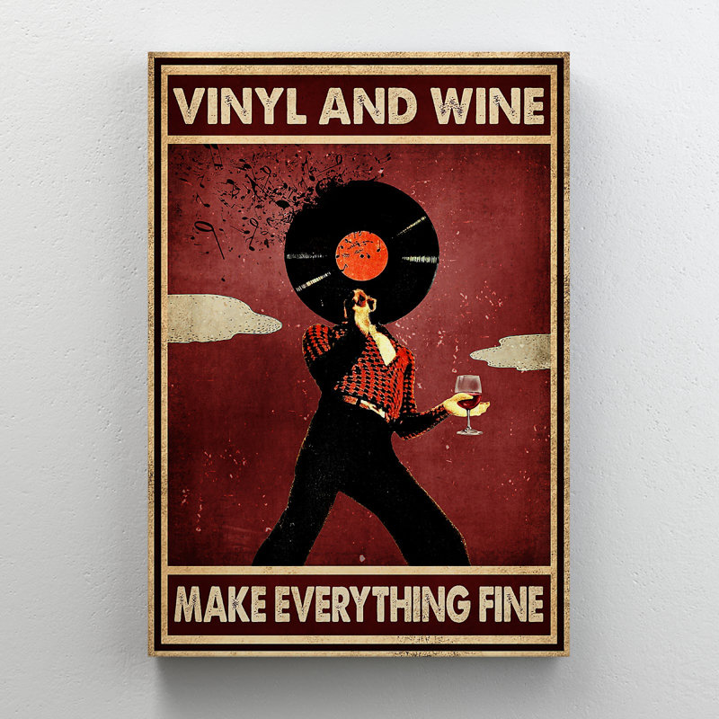 Homme avec vinyle et vin, H 36 po x l 24 po x P 2 po