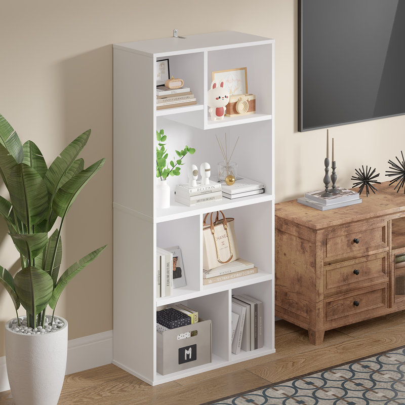 Melgarejo White Cubby Bookshelf, 42-Inch Modern 5-Tier Tall Geometric Bookcase, Freestanding Storage Organizer with Multiple Open Shelves, Floor Standing Small Space Display Storage Cabinet for Living Room, Bedroom, or Home Office