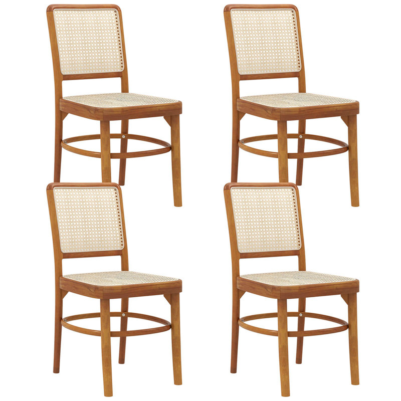 Set Of 4 Boho Dining Chairs With Teak Wood Structure & Footrests For Indoor Use