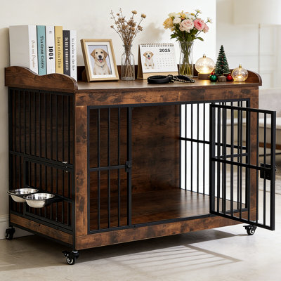 Mobilier de cage pour chien pour petits chiens, chenil en bois massif 32 po pour l'intérieur, verrouillable à l'épreuve des fuites et résistant au mastic