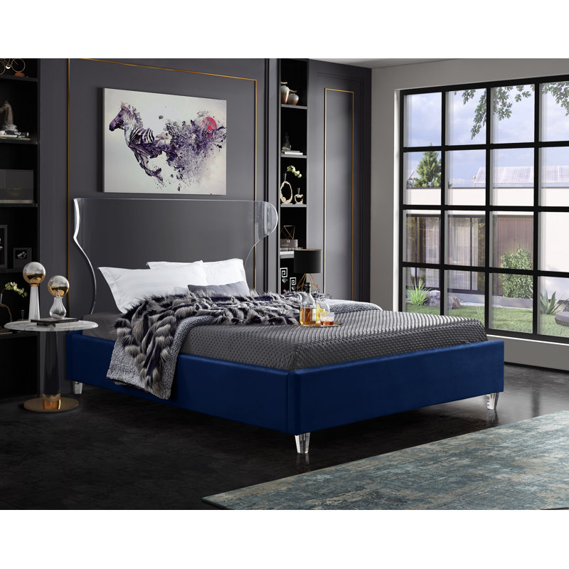 Ulm Upholstered Platform Bed, Twin, Navy Velvet