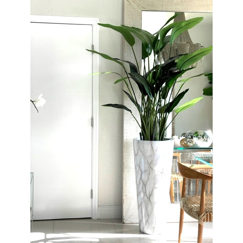 White Faux Marble Floor Vase Planter