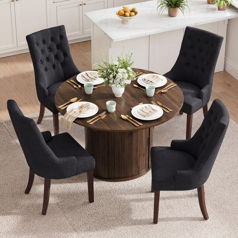 Ensemble de table de salle à manger 4 personnes, Black, 5 Pieces: Table, 4 Chairs