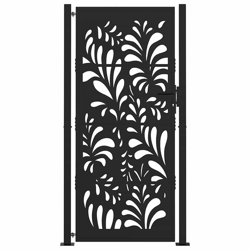 Vidaxl Patio Gate Steel Wave Design, Black, 6.87 ft. H x 3.53 ft. W