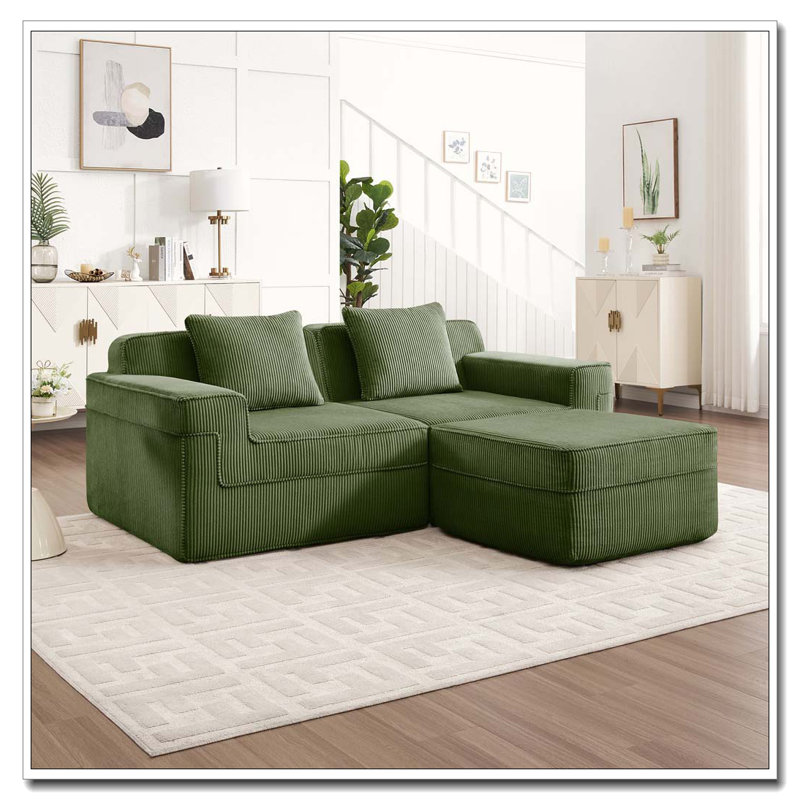 Canapé modulaire en L à 2 places sans os, canapé modulaire Cloud avec assise profonde, canapé modulaire moderne à 2 places avec coussins décoratifs et 1 repose-pieds mobile