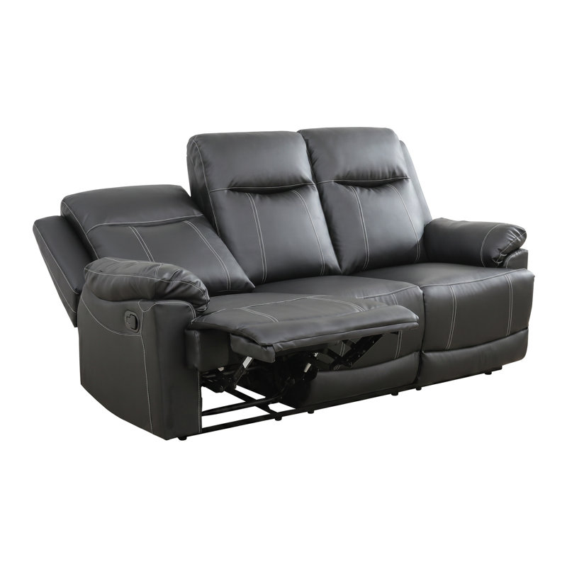Canapé inclinable manuel en cuir PU noir 3 places, canapé inclinable triple avec repose-pieds réglable indépendant pour le salon