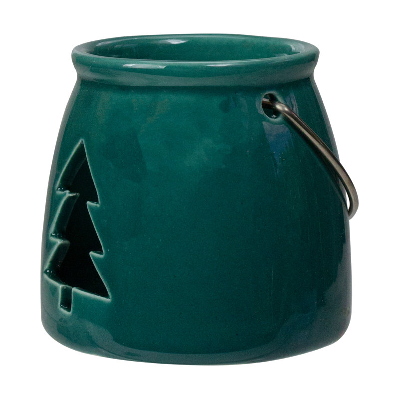 Porte-bougie de Noël 3 po vert foncé avec découpe d'arbre