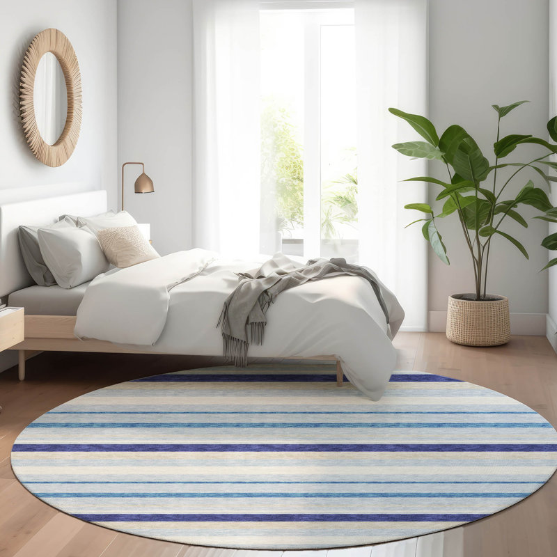 Premium Machine Washable Prisco Blue Rug, Round 8'