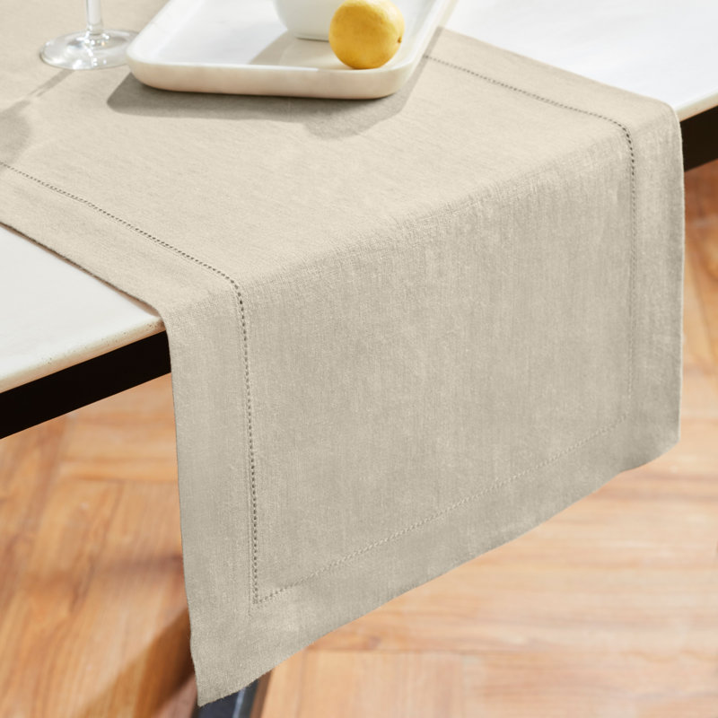 Sonoma Hemstitch - 100% Pure Linen Table Runner, Flax, 60" x 14"