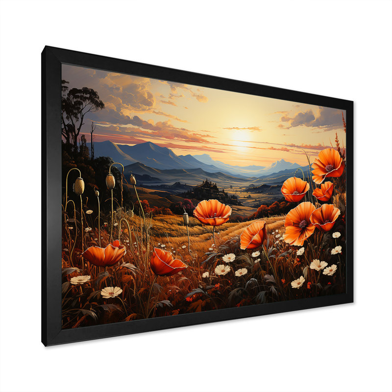 «Orange Crimson Floweret Garden Serenade» sur impression sur toile, Cadre simple noir, H 12 po x l 20 po x P 1 po