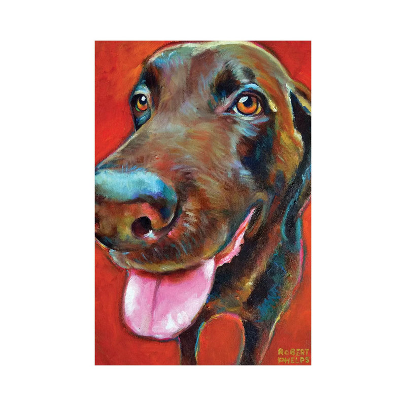 «Chocolate Lab» par Robert Phelps - peinture sur toile tendue, H 12 po x l 8 po x P 0,75 po