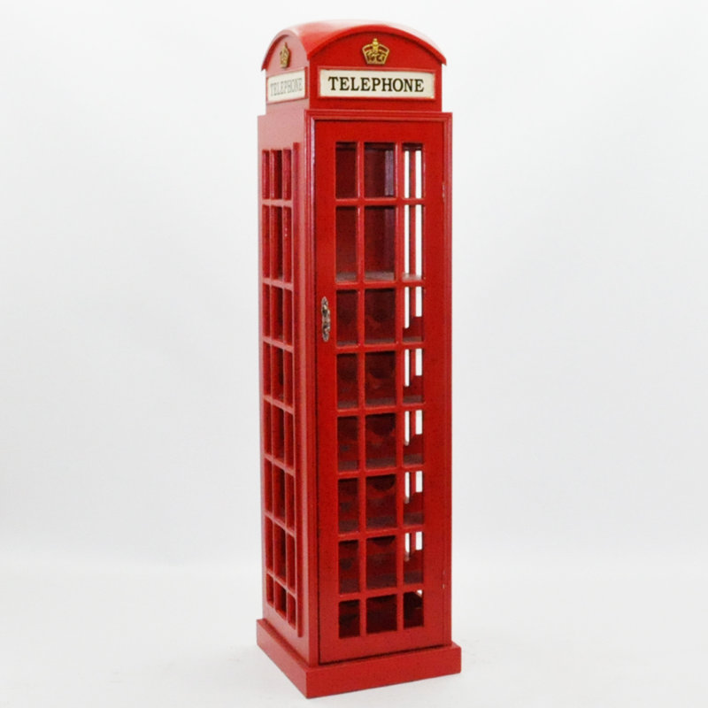 Farmington Solid Wood 28 Bottle Telephone Box Wine Cabinet - Hand Painted Red Freestanding Floor Wine Rack