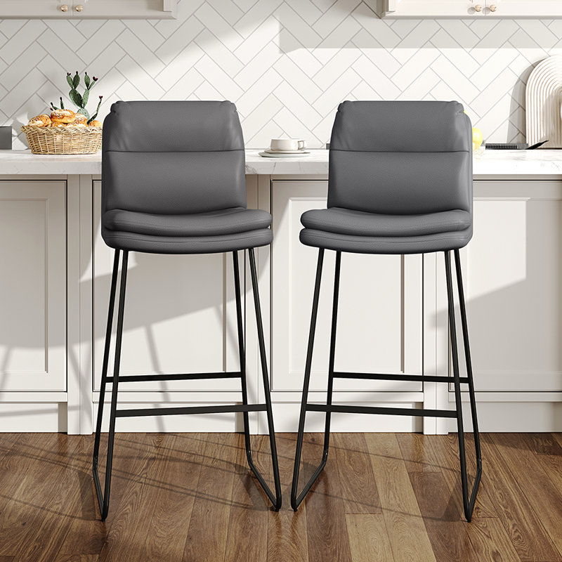 Aidie Upholstered Counter Stool with Metal Frame, Grey