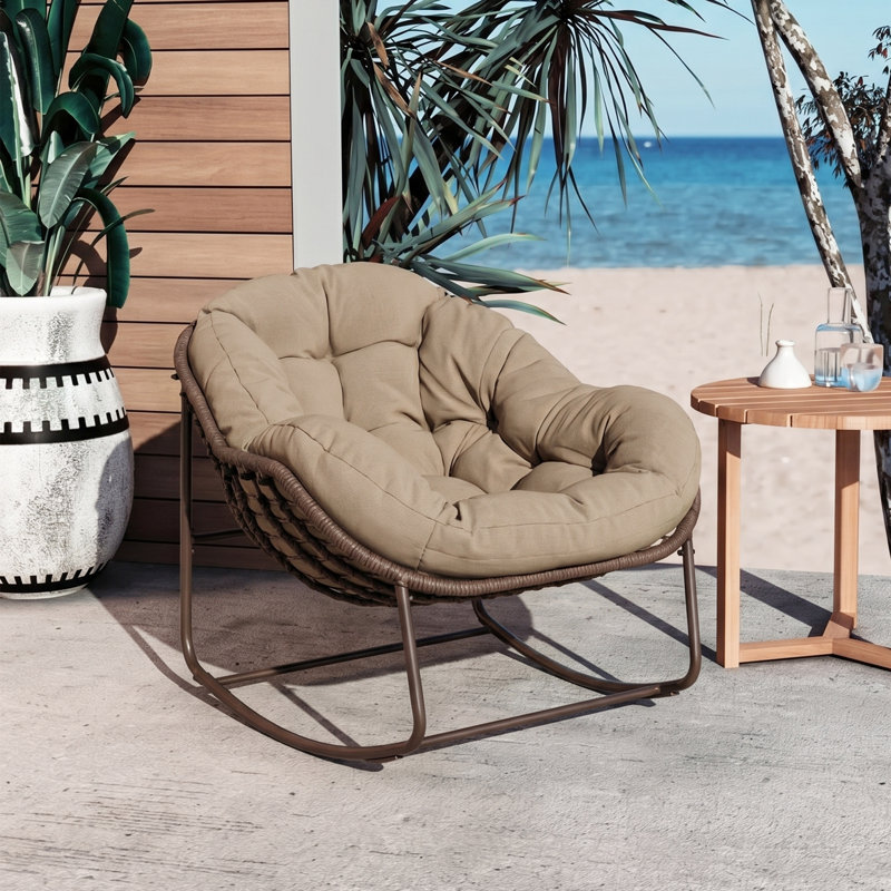 Fauteuil Papasan berçant surdimensionné pour patio, Brun