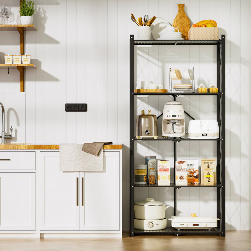 Metal Folding Storage Shelving Unit, 5 Tier Storage Rack for Kitchen, Laundry Room, Garage & Basement