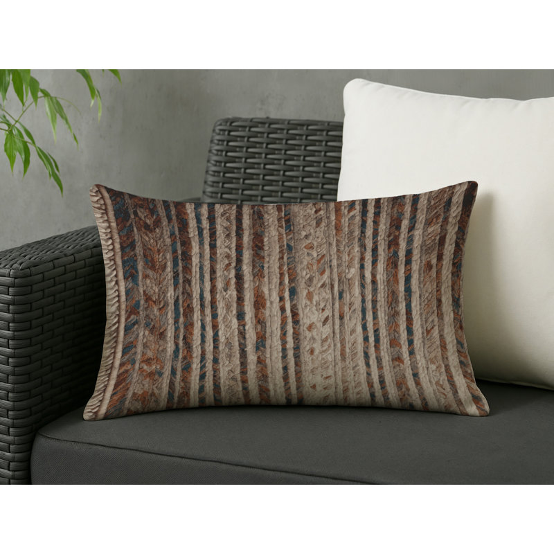 Coussin décoratif intérieur et extérieur Modern, Brun / beige / bleu sarcelle rayé, Rectangle H 25 po x l 18 po