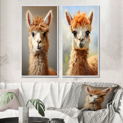 «Brown Majestic Alpaca Portrait I», ensemble de 2 reproductions d'art sur toile Alpaca