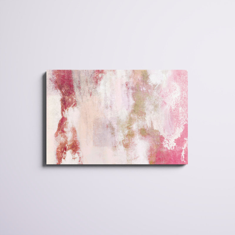 Rose et or abstrait - peinture sur toile tendue, H 24 po x l 36 po, Imprimé à cadre argenté, Oui
