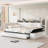 Twin Size Upholstered Daybed with Trundle, Storage Shelves, Footstool, USB Charging & LED Light,Beige-49124922-49124869