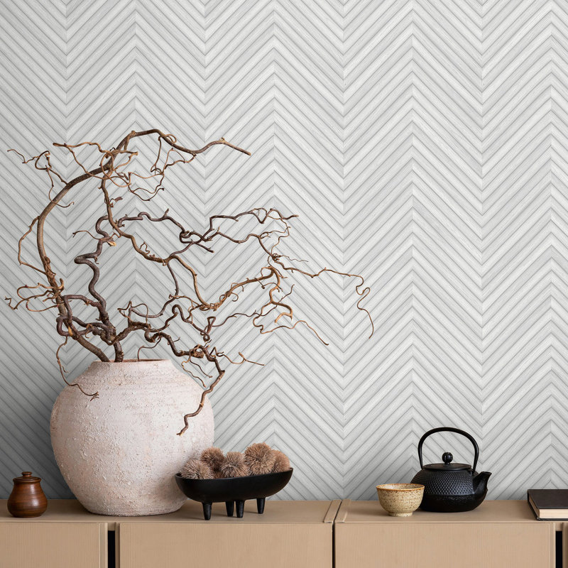 Woods and Wicker Collection Herringbone Wood Effect Wallpaper Roll, Gray