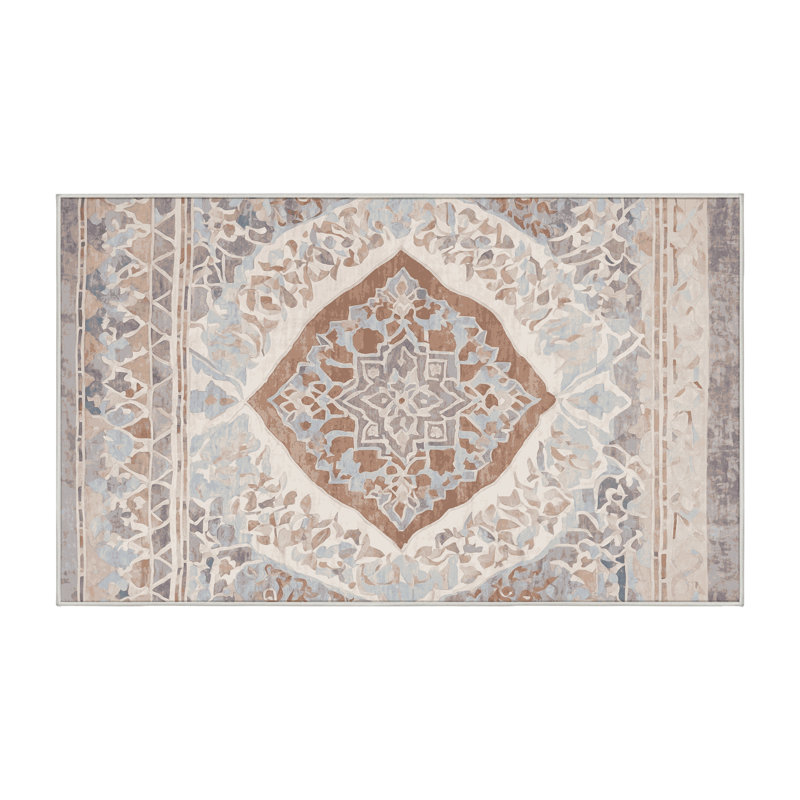Machine Washable Beige Area Rug, Runner 2' x 4'