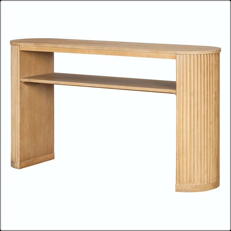 Console rustique avec pieds cannelés et tablette ouverte, Naturel
