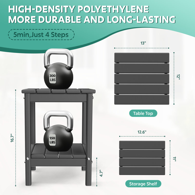  Set Of 4 HDPE 14*13in 2-Tier Outdoor Side Table, Gray
