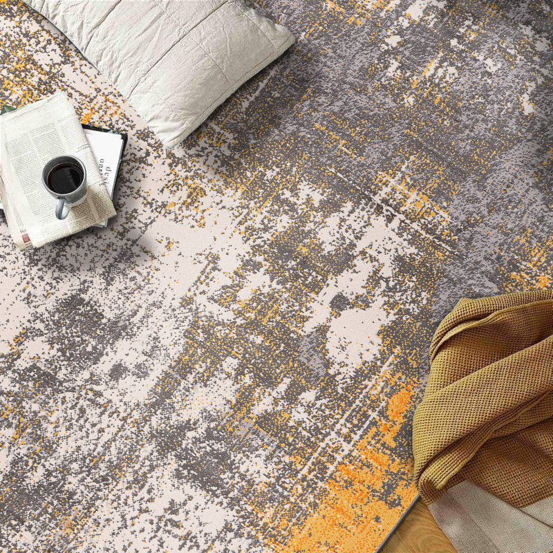 Rainiero Abstract Performance Gray/Yellow/Ivory Rug, Rectangle 7'10" x 10'