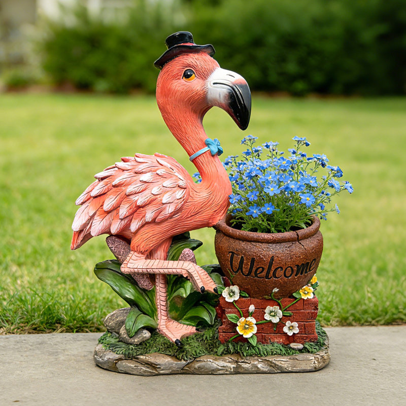 Sculpture de jardin d'extérieur jardin de fleurs flamant rose - statue de jardin unique