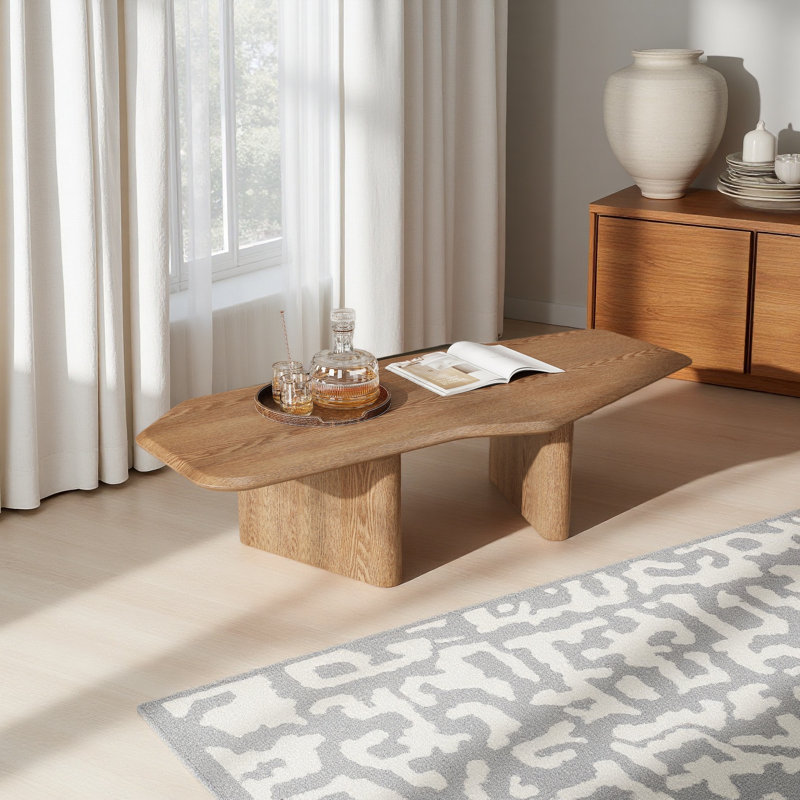 Table basse de 47,2 pouces de forme libre en placage de bois de frêne rustique pour petit salon