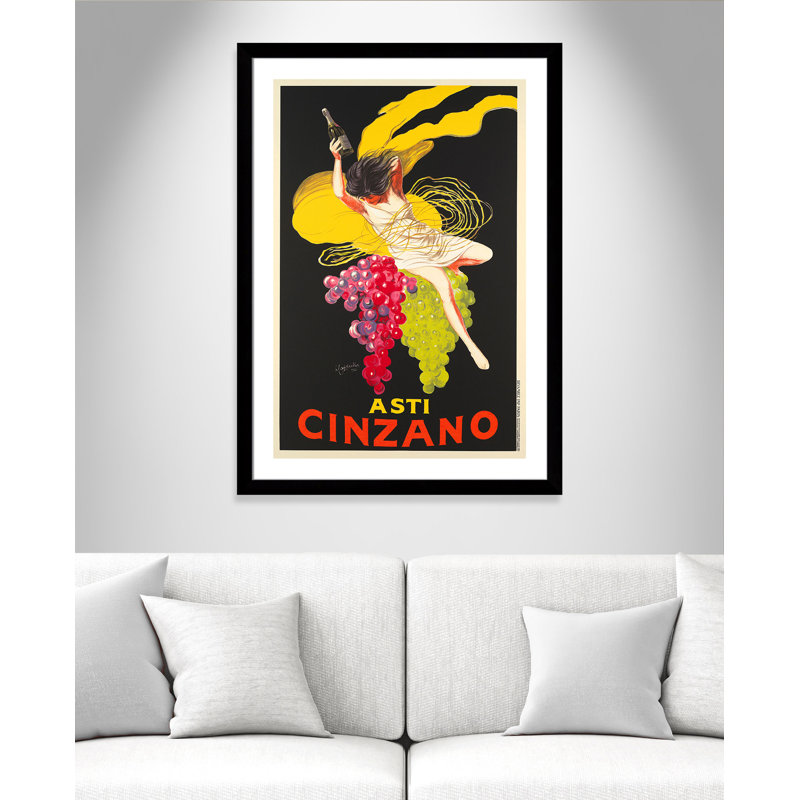 «Brickhill Asti Cinzano», affiche vintage encadrée sur papier en noir / jaune, Noir mat, H 43 po x l 31 po x P 1,25 po