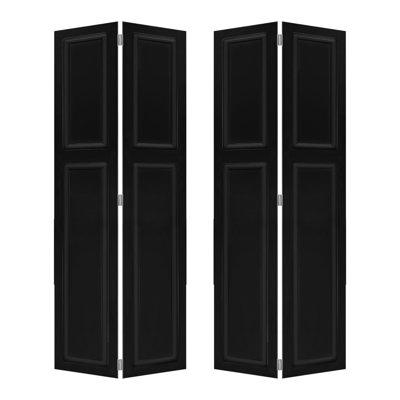 Doubel 2 panneaux pliables 80 po x 48 po Doubel Porte de grange coulissante en bois aggloméré noir avec ensemble de quincaillerie
