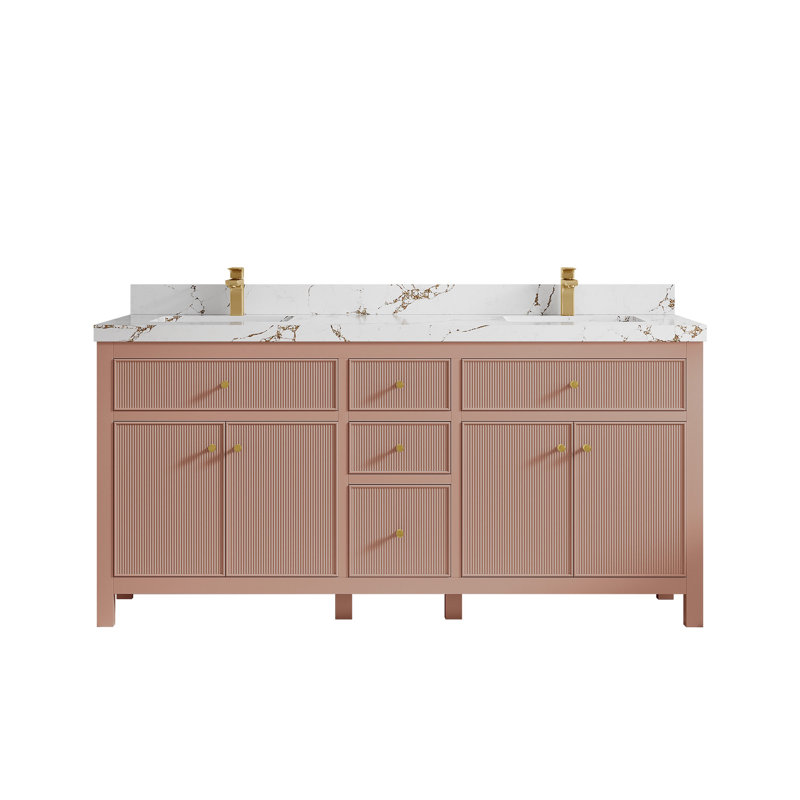 Sonoma 72 In. W X 22 In. D Double Sink Bathroom Vanity In Warm Terracotta With Quartz, 2 IN White