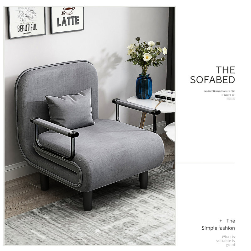 Chaise de lit pliante grise, base en métal robuste, convertible réglable dans un rembourrage doux, cadre
