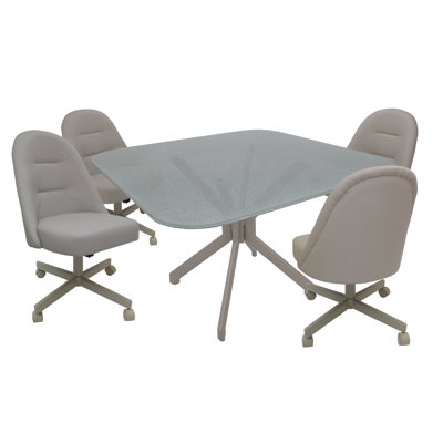 Chaises roulettes pivotantes en métal Degennaro M-235 - verre craquelé - vinyle beige océan - beige